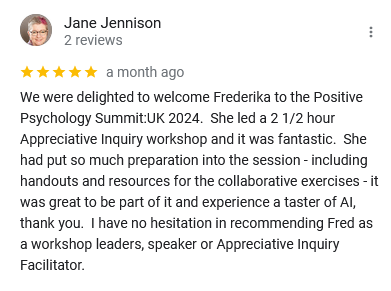 Google Review from one of the PP Summit UK Organisers - Jane Jennison. https://maps.app.goo.gl/YrA1CnFksxr66My98